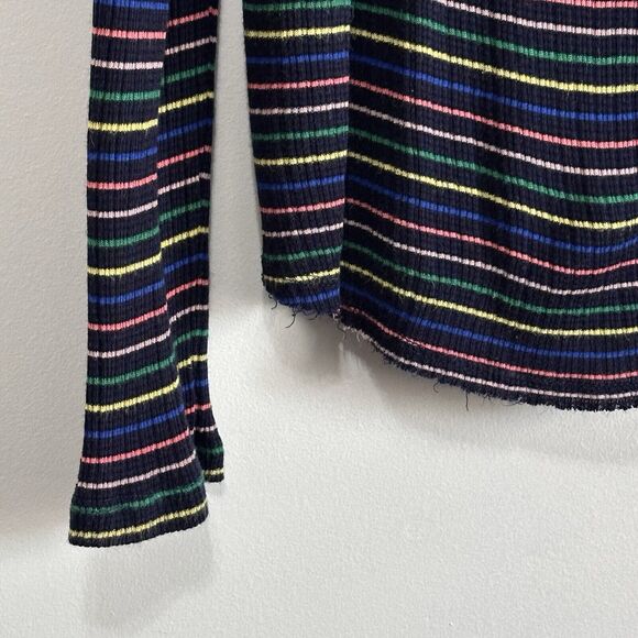 Sundry Striped Henley 3‎ Large Long Sleeve Blue Raw Hem Knit Casual Colorful Top - Picture 3 of 11
